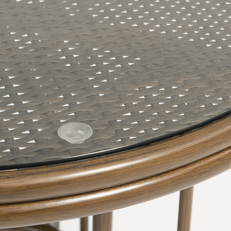 mobília redonda da tabela redonda do rattan de alumínio com grão de bambu de imitação e vidro moderado